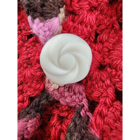 Vintage Homemade Crochet Knit Crop Circle Vest Size M Red Pink Brown Tan Button - Picture 2 of 6